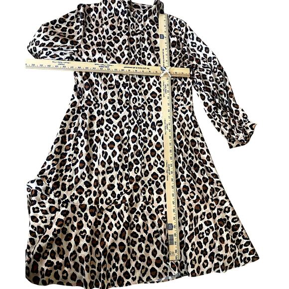 Eliza J Long Sleeve Plus Dress Size 14 Leopard Print Brown Black Neck Tie - Picture 4 of 7